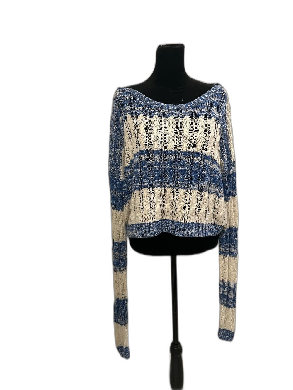 Abercrombie & Fitch Blue White Open Knit Striped Sweater L